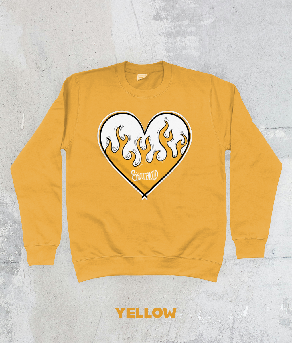 Crackling Yellow Heart Sweatshirt – Unisex